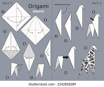 Origami tutorial. Origami scheme for kids Giraffe.