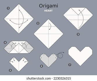Tutorial de Origami. Esquema de origami para los niños. Corazón