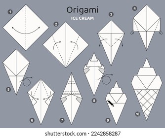 Origami tutorial. Origami scheme for kids ice cream.