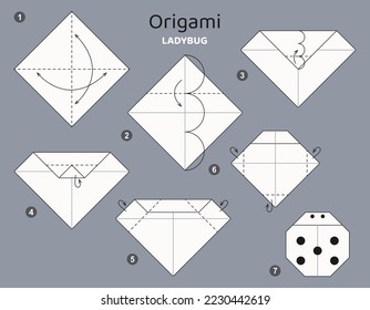 Tutorial de Origami. Esquema de origami para los niños. Ladybug