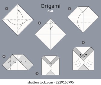 Origami tutorial. Origami scheme for kids. Owl.