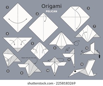 Origami tutorial. Origami scheme for kids Pelican