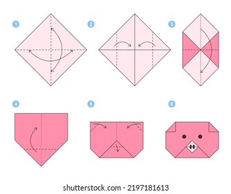 Origami tutorial. Origami scheme for kids. Pig