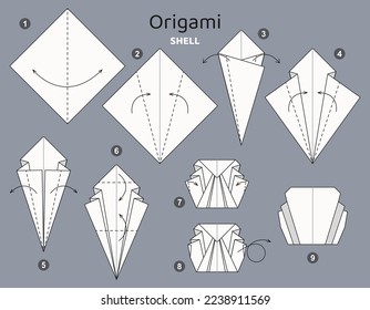 Origami tutorial. Origami scheme for kids Shell.