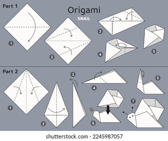 Origami tutorial. Origami scheme for kids Snail.