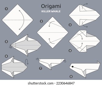 Origami tutorial. Origami scheme for kids. Whale.