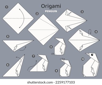 Origami tutorial. Origami scheme penguin for kids.