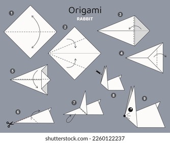 Origami tutorial. Origami scheme Rabbit for kids .