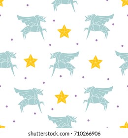 Origami unicorn pattern with dots and stars