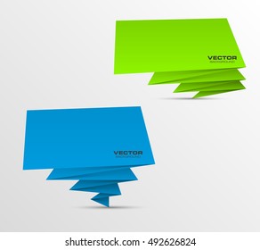 Origami vector banner. The original form as two form, overlapping. The flat image. Advertising Design shape. Vector label tag.