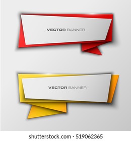 Origami vector banner. The original form as two form, overlapping. The flat image. Advertising Design shape. Vector label tag.