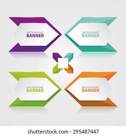 Origami vector banner. White banner wrapped with colored paper