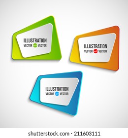 Origami vector banners set. Abstract 3d color square plastic glossy frame