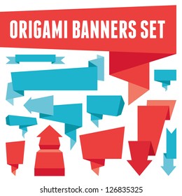 Origami vector banners set for advertising, presentation, booklet, website and other projects. Design elements. Polygonal shapes collection. Ribbons. 