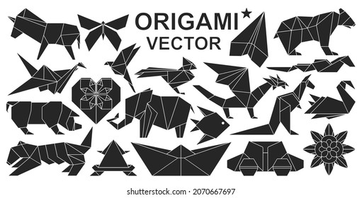 Origami vector black set icon. Vector illustration paper animal on white background. Isolated black set icon origami.