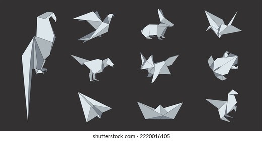 Origami Vector Drawing Illustration  Set