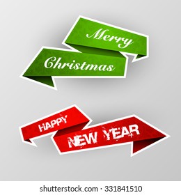 Origami  Vector infographic colorful banners set with an inscription Marry christmas and Happy New Year