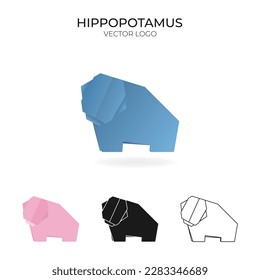 Origami vector logo and icon with hippopotamus. 