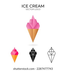 Origami vector logo and icon with ice cream. 