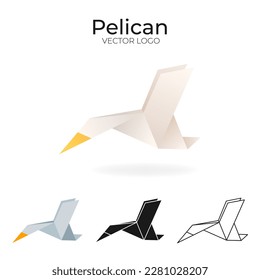 Origami vector logo and icon with pelican. 