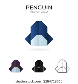 Origami Vektorlogo und Symbol mit Pinguin. 