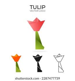 Logo vectorial de origami e icono con tulipán. 