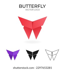 Origami vector logo set with butterfly. isolated Logo in different variations. Gradient, color, black and outline logotype. 