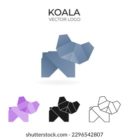 Origami vector logo set with koala. isolated Logo in different variations. Gradient, color, black and outline logotype. 