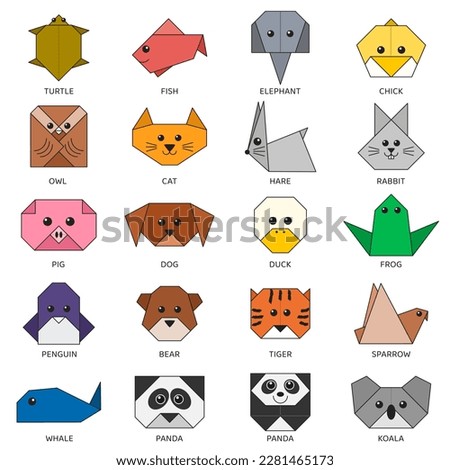 Origami vector set of different colorful animals.