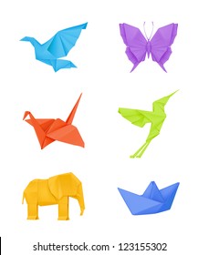 Origami vector set, multicolored