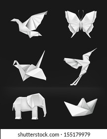 Origami vector set, on black