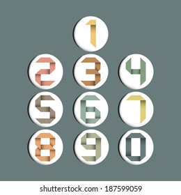 Origami vintage numbers in circle with reflect.Vector illustration EPS10