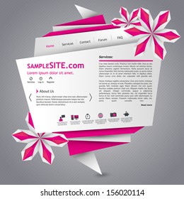 Origami website template with origami flowers