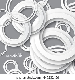 Origami white Circle and Ring background. Abstract paper cut Vector design illustration.