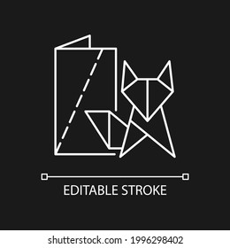 Origami white linear icon for dark theme. Paper folding art. Three-dimensional models. Thin line customizable illustration. Isolated vector contour symbol for night mode. Editable stroke