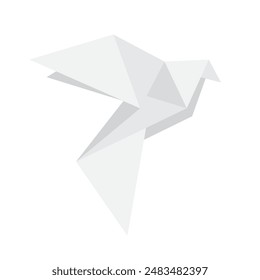 Origami white paper bird, cute geometric dove and peace symbol vector illustration