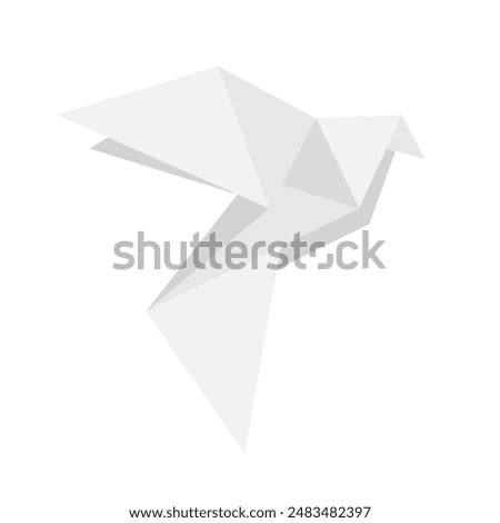 Origami white paper bird, cute geometric dove and peace symbol vector illustration