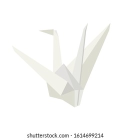 Origami white paper crane, vector illustration on white background