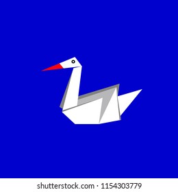 origami white paper swan on blue background