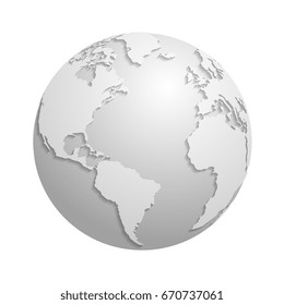 Origami White Paper World Globe. 3d Vector Illustration Global Earth Map, Origami Planet Sphere