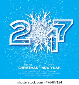 Origami White Snowflake and 2017 Greeting card.