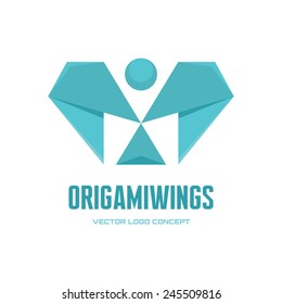 Origami wings - vector logo template concept illustration. Angel sign.  Abstract design element. 