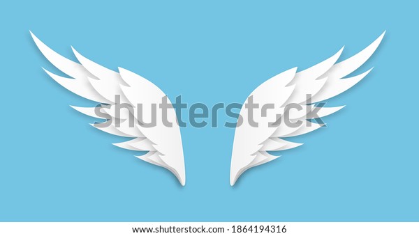 折り紙の翼 白い紙で切った天使のロゴ 天鳥の羽飾り 層状に切った天使の翼 手作りの折り紙のベクター画像魔法の人工背景にグリーティングカード のベクター画像素材 ロイヤリティフリー