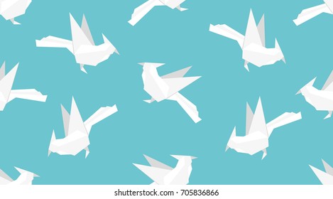 Origami woodpecker bird seamless pattern. Japanese vector ornament. Endless texture can be used for wallpaper, web page background, surface, textile print..