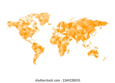 origami world map in orange polygons, vector illustration