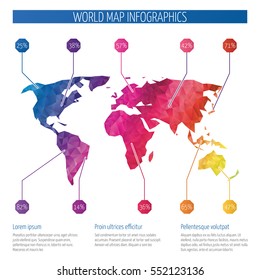 Origami world map, polygonal earth map vector infographics. Triangular map graphic illustration