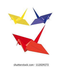 origamis. three birds from paper on a white background.Vector