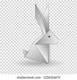 Origamo rabbit. White rabbit abstract isolated on a white backgrounds, vector illustration.