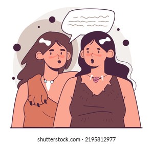 Origin of language theory. Speech evolved with the development of fire, ways of cooking, exchanges, alliances mostly among women. Human evolution, anthropology studying. Flat vector illustration