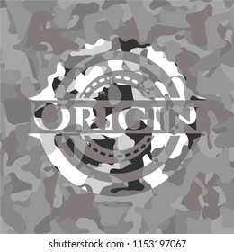 Origin on grey camouflage texture